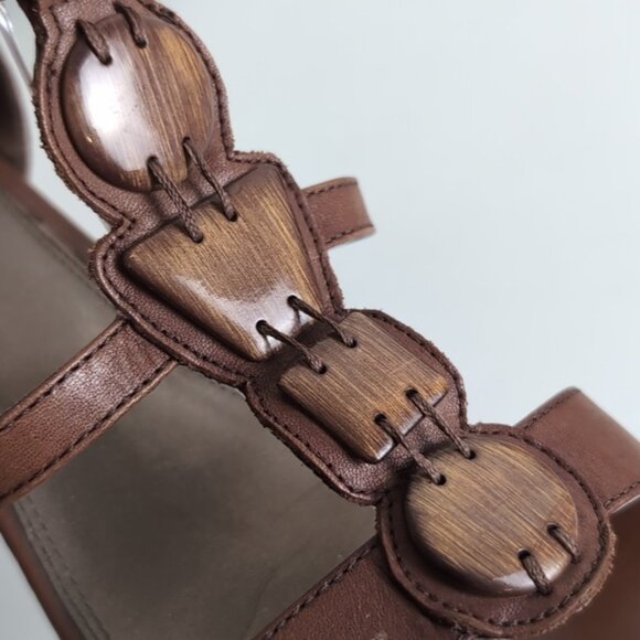 Coach And Four Genuine Leather Gladiator Beaded Strappy Wood Heels Boho - Picture 8 of 14